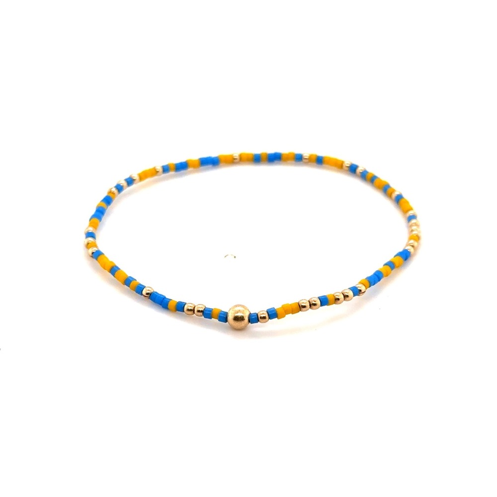 Enewton Blue Yellow Gold Beaded Stretch Bracelet Stackable Jewelry